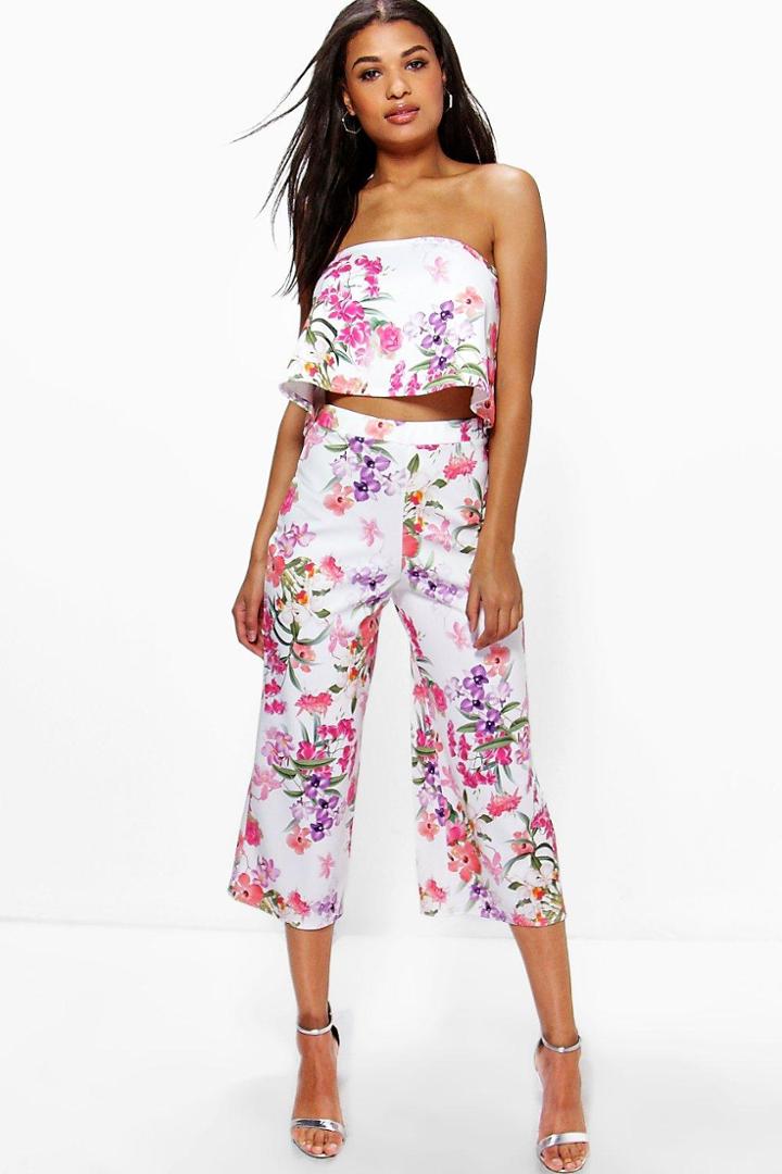 Boohoo Sally Floral Print Bandeau And Culottes Co-ord Multi