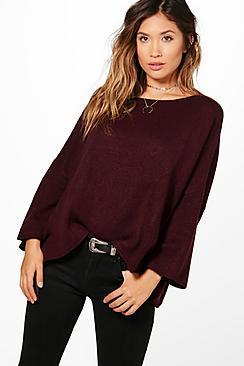 Boohoo Lucie Wide Sleeve Cropped Hem Jumper