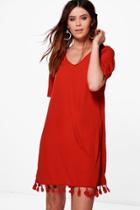 Boohoo Tall Alessia Tassel Hem Woven Dress Spice