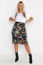 Boohoo Plus Satin Chain Print Ruffle Midi Skirt