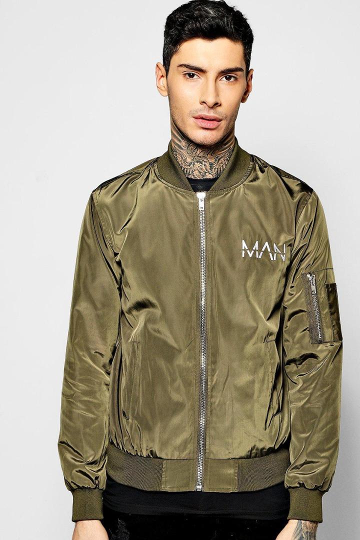 Boohoo Man Embroidered Ma1 Bomber Khaki