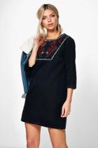 Boohoo Roberta Embroidered Denim Tunic Dress Black