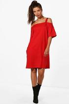 Boohoo Ashley Cold Shoulder Buckle Tape T-shirt Dress