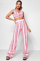 Boohoo El Stripe V Crop And Wide Leg Trouser Co-ord