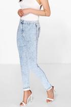 Boohoo Lara High Rise Acid Wash Knee Slits Skinny Jeans Blue