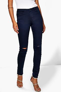 Boohoo Monika Mid Rise Split Knee Skinny Jeans