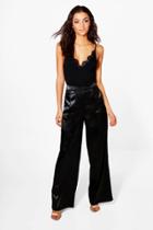 Boohoo Tall Mady Satin Wide Leg Trousers Black