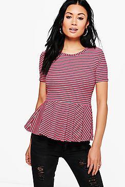 Boohoo Vivian Stripe Short Sleeve Peplum