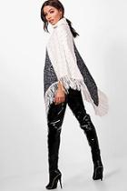 Boohoo Ava Colour Block Tassle Roll Neck Poncho