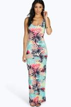 Boohoo Jenny Tropical Print Scoop Neck Maxi Dress Multi