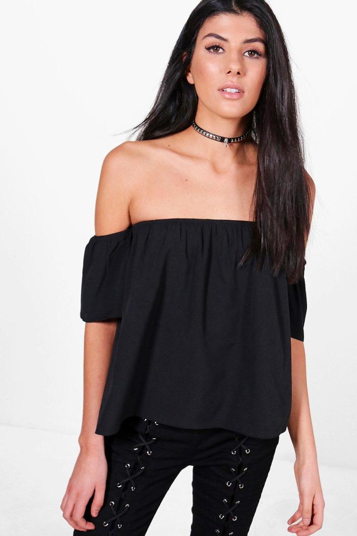 Boohoo Lizzie Woven Off The Shoulder Top Black