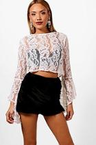 Boohoo Bella Corded Lace Bell Sleeve Top