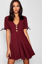 Boohoo Mock Horn Button Detail Woven Tea Dress