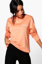 Boohoo Neve Fit Slogan Running Hooded Sweat Orange