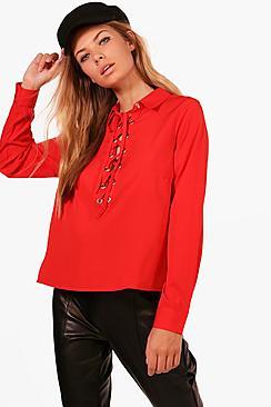 Boohoo Skylar Lace Up Woven Shirt