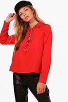 Boohoo Skylar Lace Up Woven Shirt