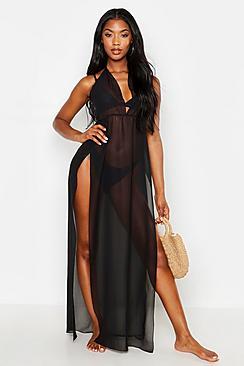 Boohoo Chiffon Halterneck Beach Maxi Dress