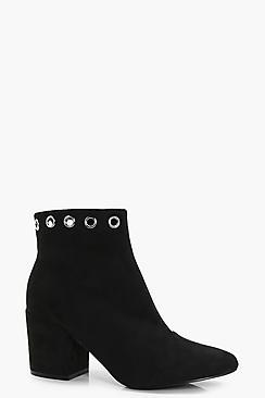 Boohoo Jen Eyelet Detail Block Heel Ankle Boot