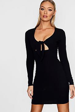 Boohoo Carly Knot Front Long Sleeve Bodycon Dress