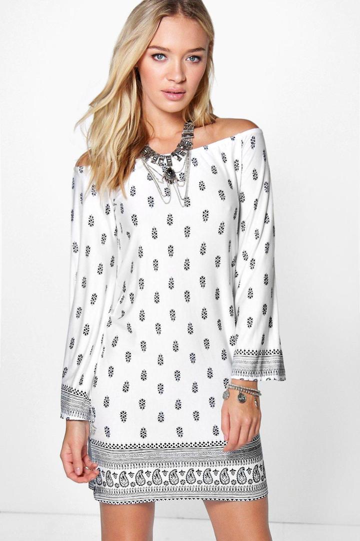Boohoo Eve Boho Off The Shoulder Swing Dress Black