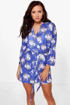 Boohoo Keira Rainbow Unicorn Print Dressing Gown Navy