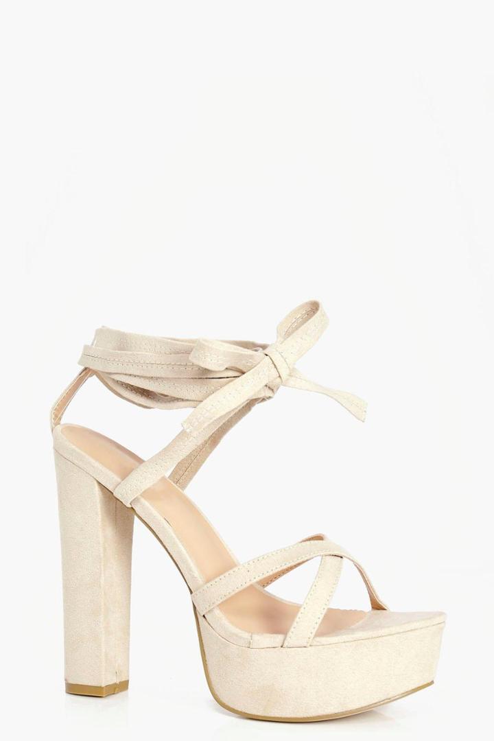 Boohoo Jessica Wrap Over Platform Sandal Nude