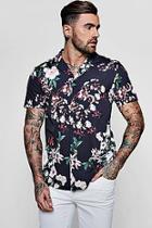 Boohoo Black Multi Floral Revere Short Sleeve Shirt