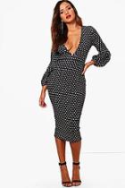 Boohoo Amber Polka Dot Puff Sleeve Midi Dress