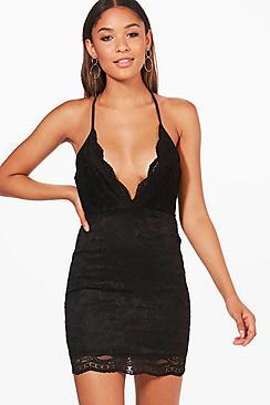 Boohoo Gabby Plunge Neck Lace Bodycon Dress