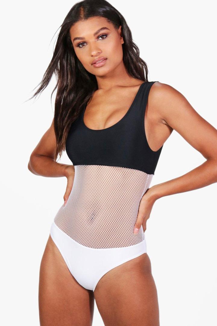 Boohoo Maldives Mesh Contrast Bathing Suit Black