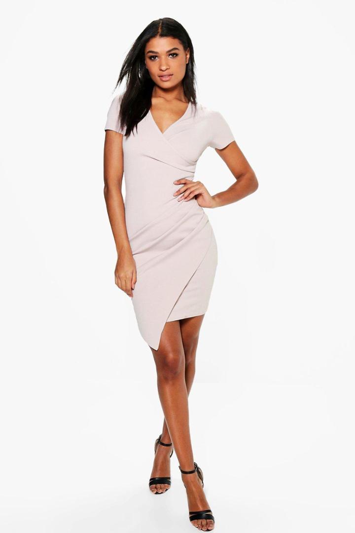 Boohoo Isabelle Ruched Side Tailored Dress Stone
