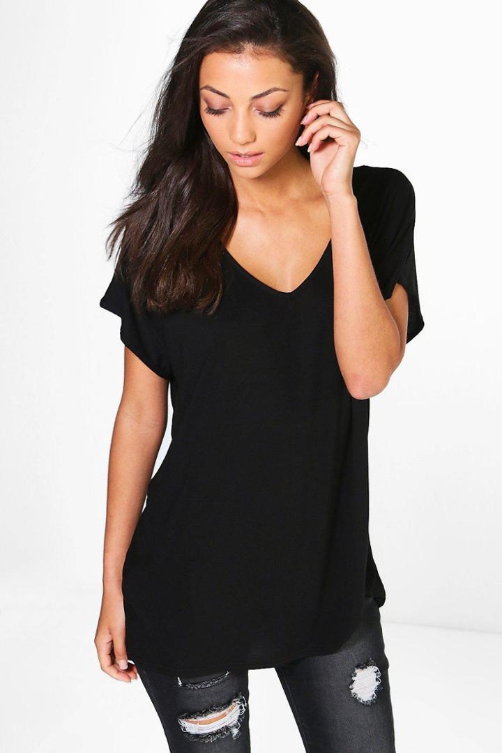 Boohoo Tall Jasmine Oversized V Neck Basic Tee Black