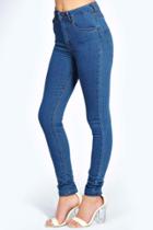 Boohoo Charlie Super High Waisted Mid Wash Jeans Blue