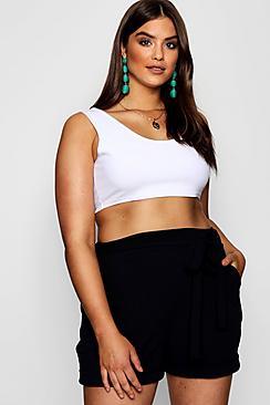 Boohoo Plus Lucy Turn Up Belted Short