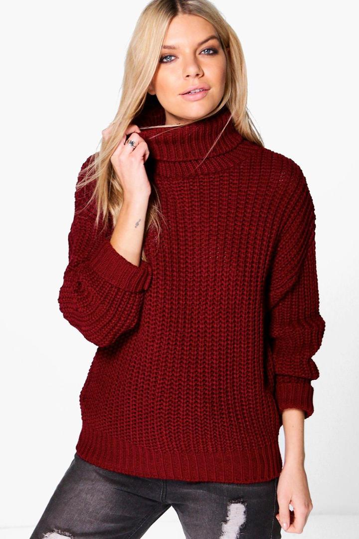 Boohoo Rosa Chunky Roll Neck Jumper Merlot