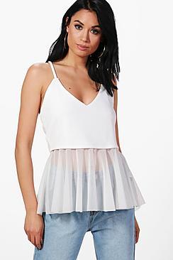Boohoo Holly Mesh Peplum Top