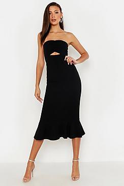 Boohoo Tall Bandeau Fishtail Midi Dress