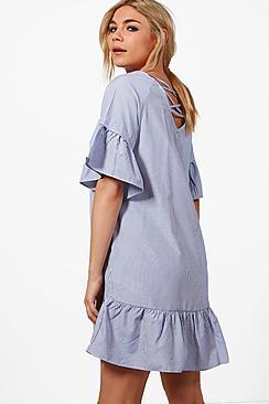 Boohoo Cross Back Ruffle Hem Shift Dress