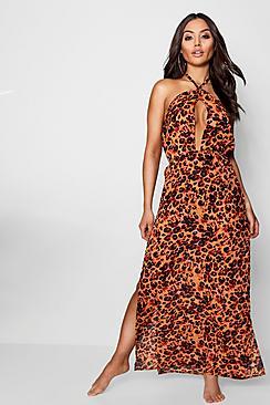 Boohoo Rhia Animal Cut Out Maxi Beach Dress