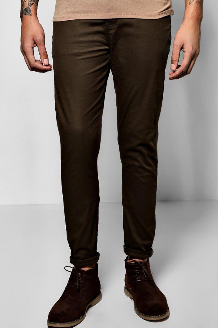 Boohoo Skinny Stretch Chino Trouser Khaki