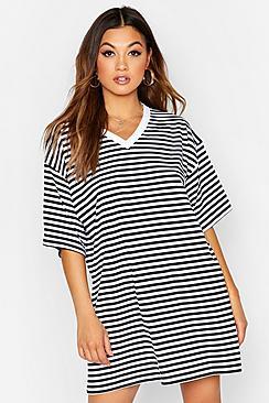 Boohoo V Neck Cotton T Shirt Dress