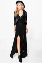 Boohoo Elisia Lace Detail Split Front Maxi Skirt Black