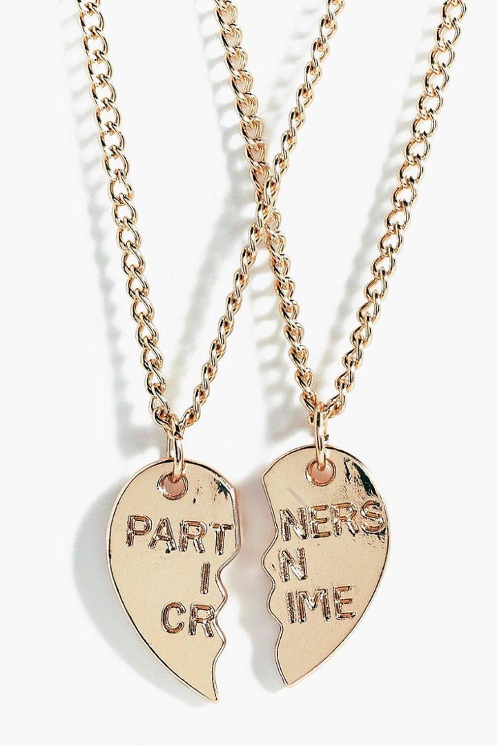 Boohoo Anna Besties 2 Piece Friendship Necklace Gold