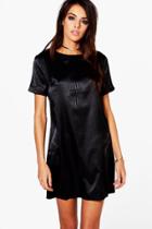Boohoo Franceska Fine Stripe Satin Shift Dress Black