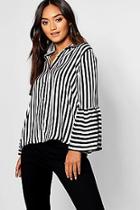 Boohoo Petite Stripe Bell Sleeve Shirt