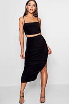 Boohoo Ruched Slinky Midaxi Skirt & Square Top Co-ord