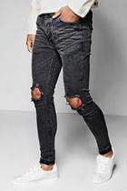 Boohoo Skinny Fit Raw Edge Jeans With Open Knee Rips