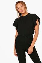 Boohoo Woven Frill Sleeve And Neck Blouse