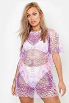 Boohoo Plus Pink Tie Dye Mesh T-shirt Dress