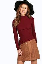 Boohoo Petite Tanya Long Sleeve Rib Turtle Neck Top